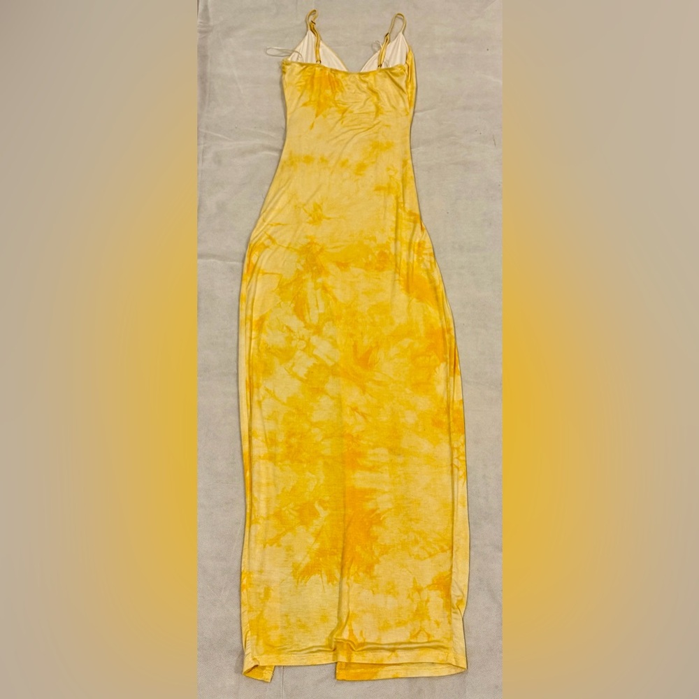 NWOT Fashion Nova Yellow Tie-Dye Slip Maxi Dress Size Medium - Picture 5 of 6